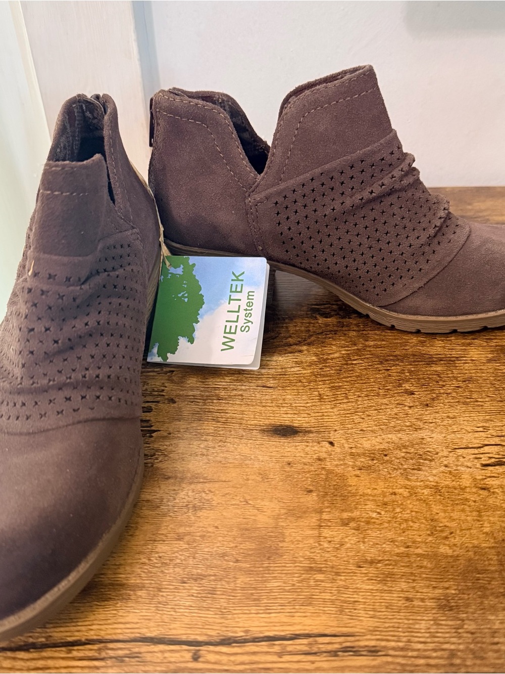 Earth Origins Chocolate Brown Perforated Suede Ankle Booties